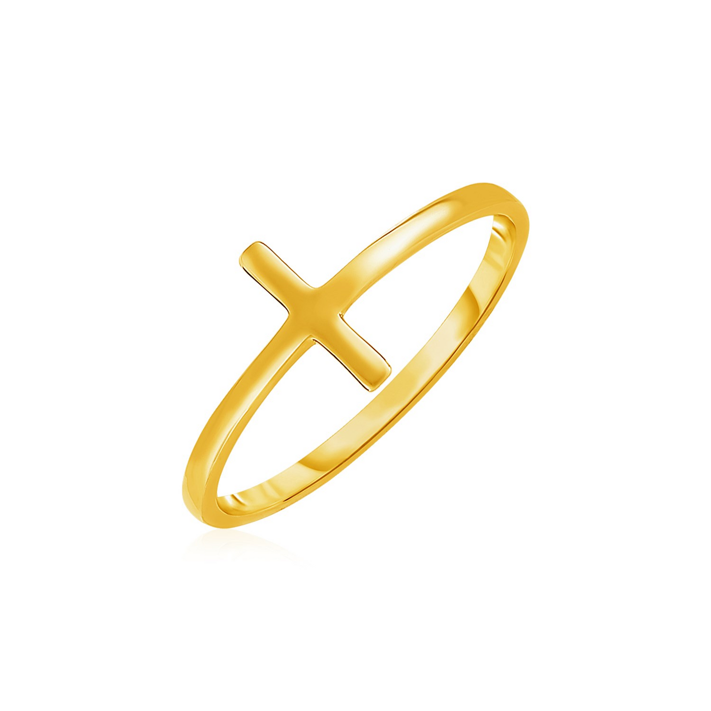 14k Yellow Gold Cross Motif Ring | Modern Polished Expression of Faith