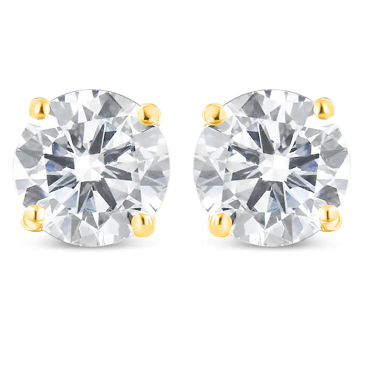 Boucles d'oreilles à tige classiques à 4 griffes en or jaune 14 carats 1,00 carat avec diamant rond taille brillant presque incolore avec fermoirs à vis (couleur JK, clarté SI1-SI2)