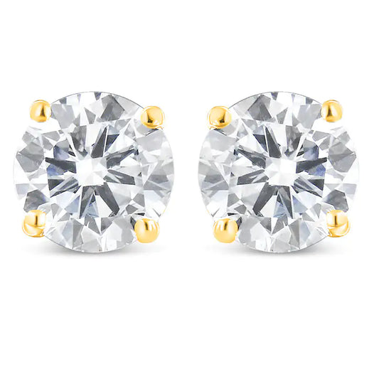 Boucles d'oreilles à tige classiques à 4 griffes en or jaune 14 carats 1,00 carat avec diamant rond taille brillant presque incolore avec fermoirs à vis (couleur JK, clarté SI1-SI2)