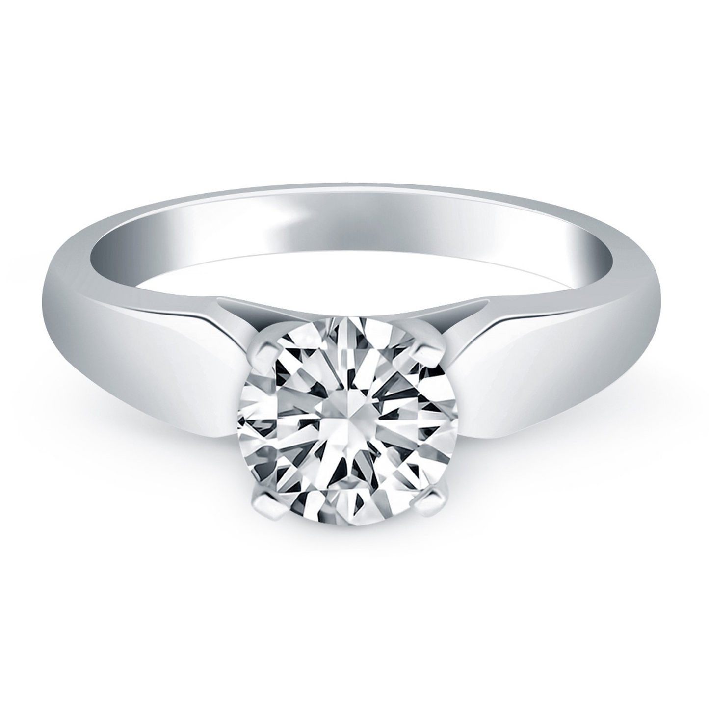 14k White Gold Tapered Cathedral Solitaire Engagement Ring - Elegant Design and Sparkling Diamond