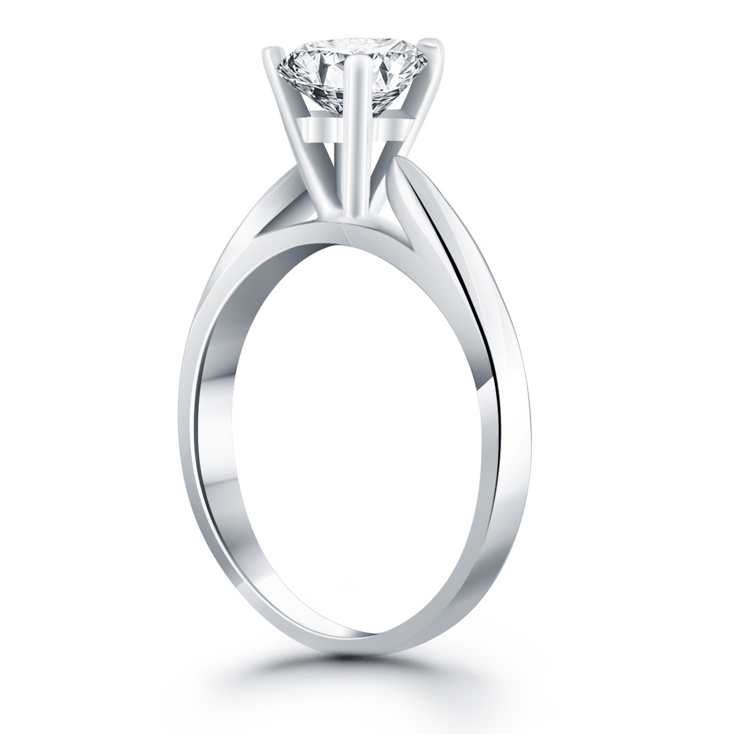 14k White Gold Tapered Cathedral Solitaire Engagement Ring - Elegant Design and Sparkling Diamond