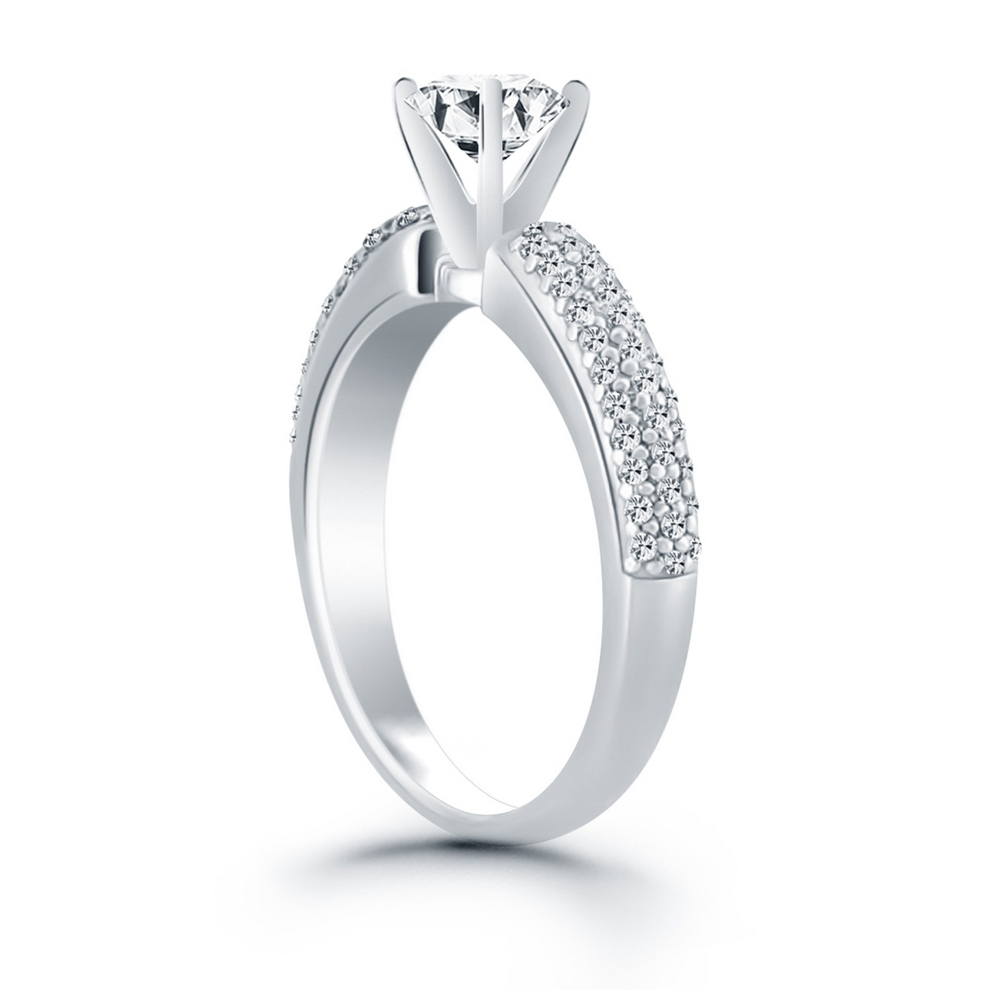 14k White Gold Triple Row Pave Diamond Engagement Ring | Stunning Design