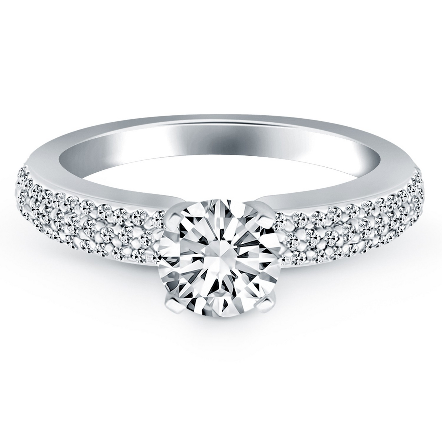 14k White Gold Triple Row Pave Diamond Engagement Ring | Stunning Design