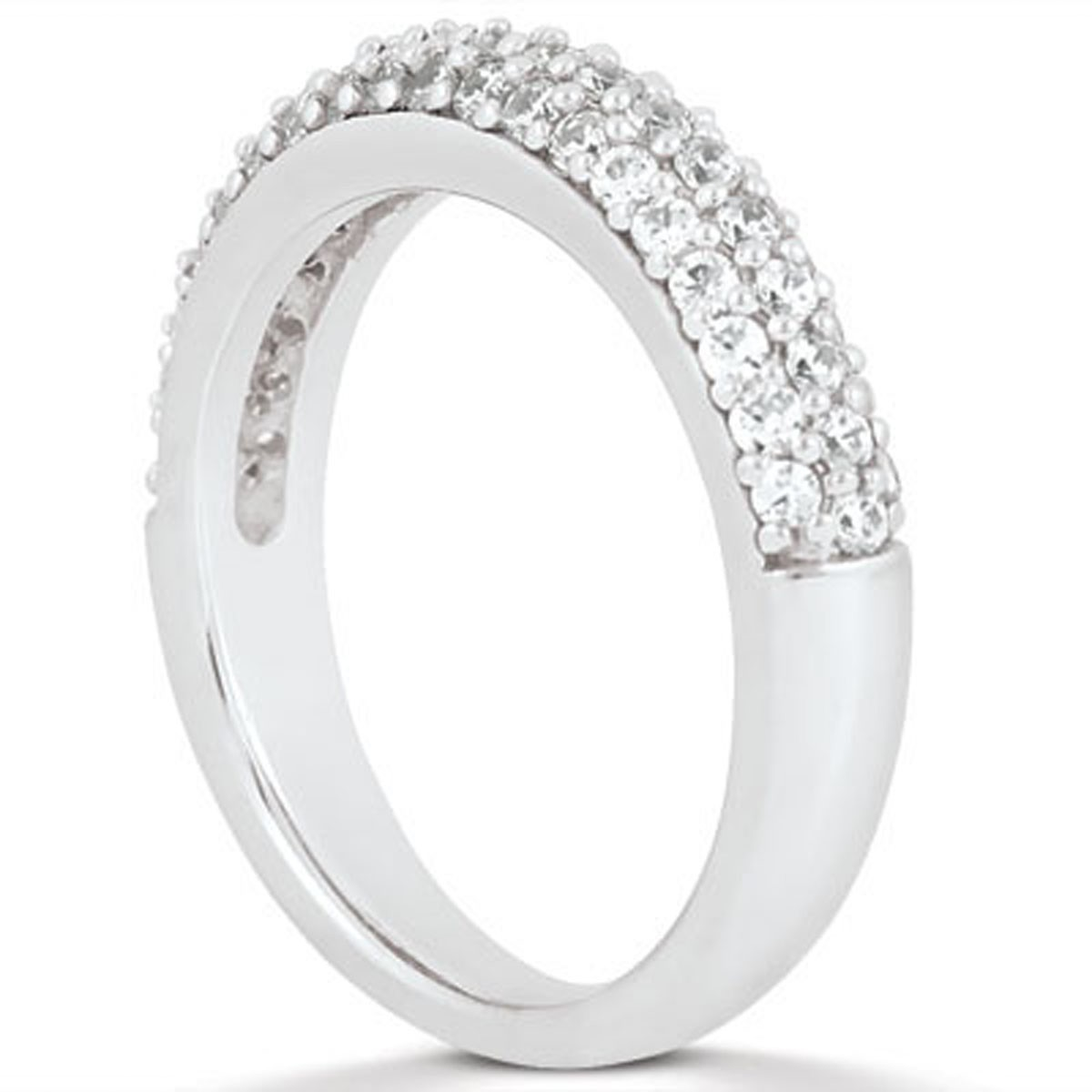 14k White Gold Triple Multi-Row Micro-Pave Diamond Wedding Ring Band