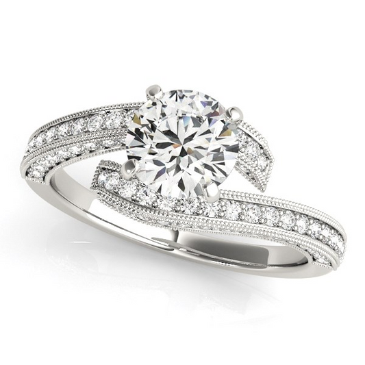 14k White Gold Round Diamond Bypass Style Engagement Ring (1 1/2 cttw) - Stunning Antique Design