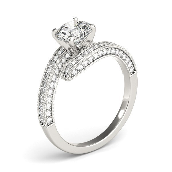 14k White Gold Round Diamond Bypass Style Engagement Ring (1 1/2 cttw) - Stunning Antique Design