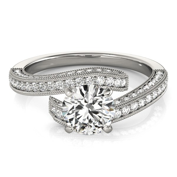 14k White Gold Round Diamond Bypass Style Engagement Ring (1 1/2 cttw) - Stunning Antique Design