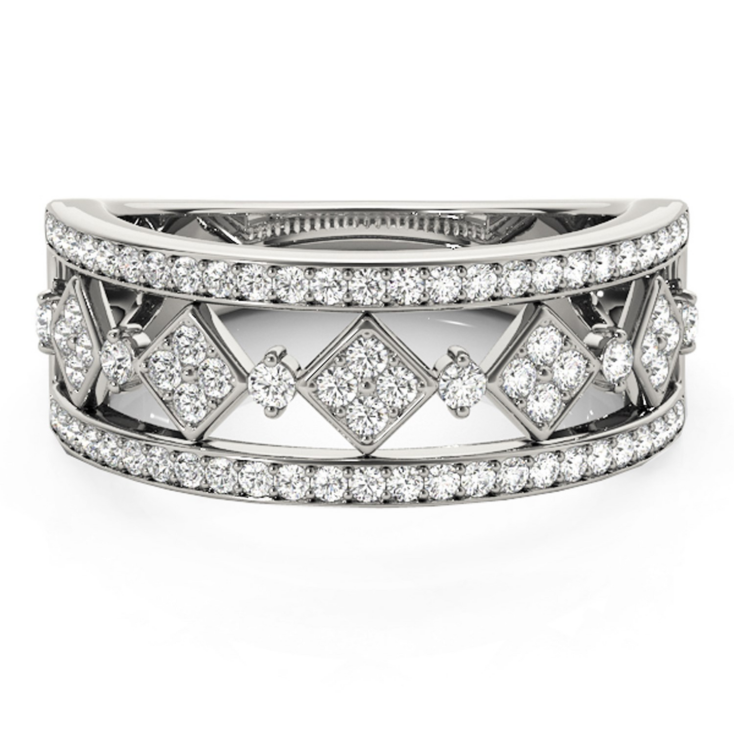 Diamond Studded Square Motif Ring in 14k White Gold (1/2 cttw)