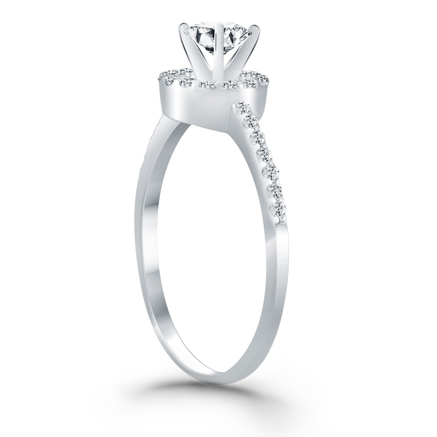 14k White Gold Diamond Halo Collar Engagement Ring - Modern and Stylish