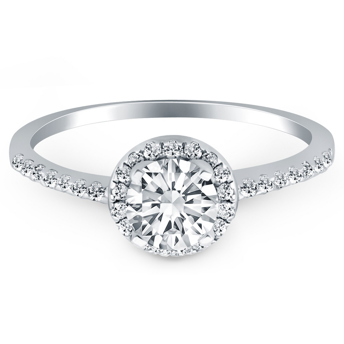 14k White Gold Diamond Halo Collar Engagement Ring - Modern and Stylish