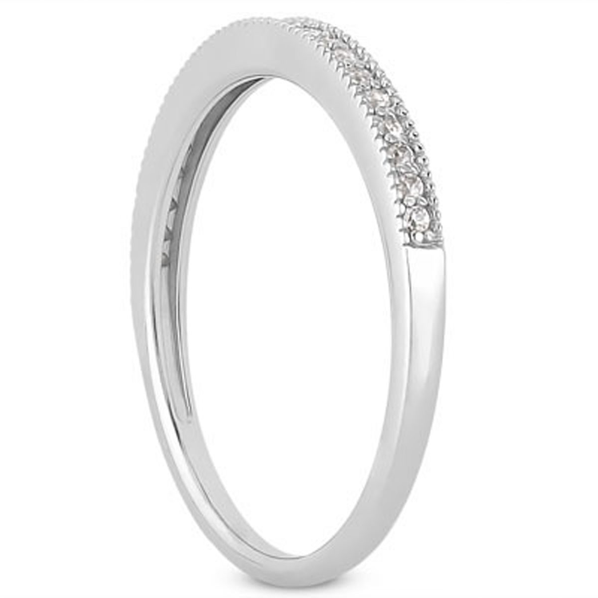 14k White Gold Diamond Micro Pave Wedding Ring Band | Pave Diamond Milgrain Band