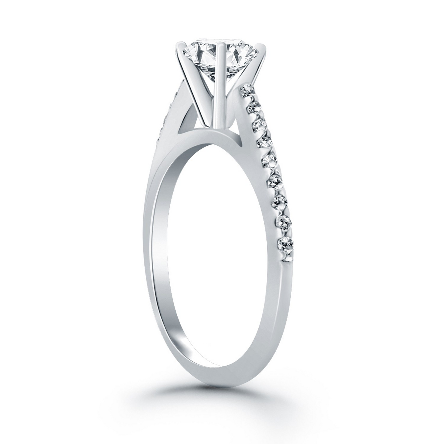 14k White Gold Micro Prong Diamond Cathedral Engagement Ring - Elegant and Timeless