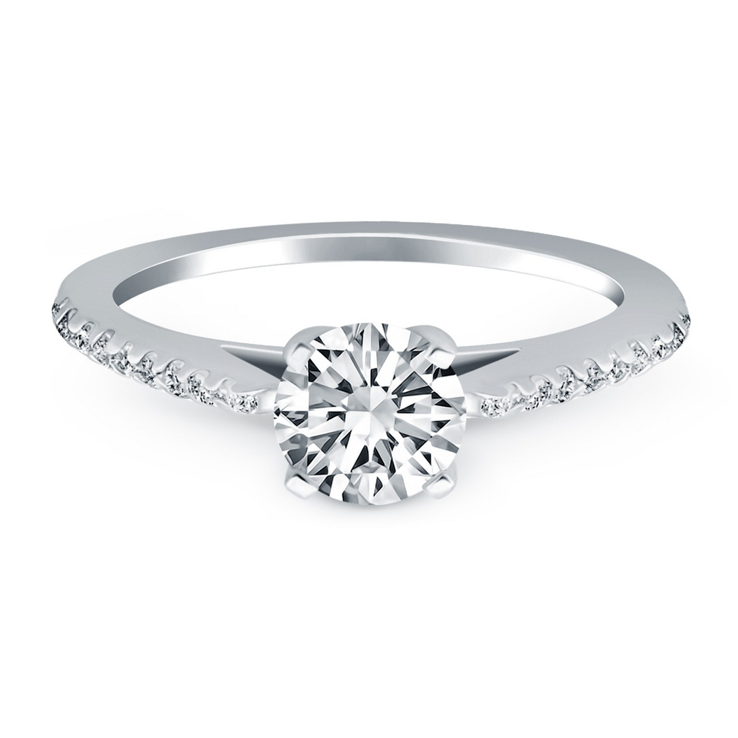 14k White Gold Micro Prong Diamond Cathedral Engagement Ring - Elegant and Timeless