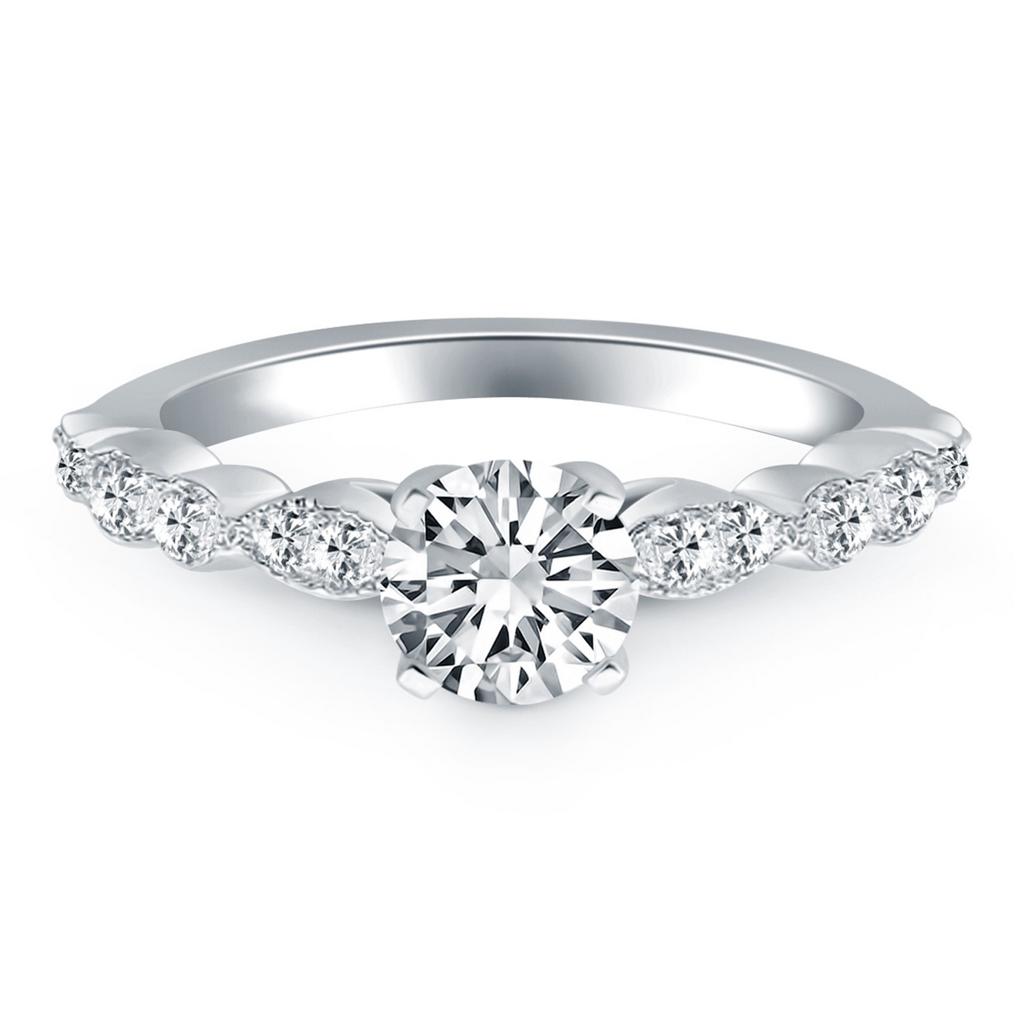 14k White Gold Fancy Shaped Diamond Engagement Ring - Sparkling and Elegant