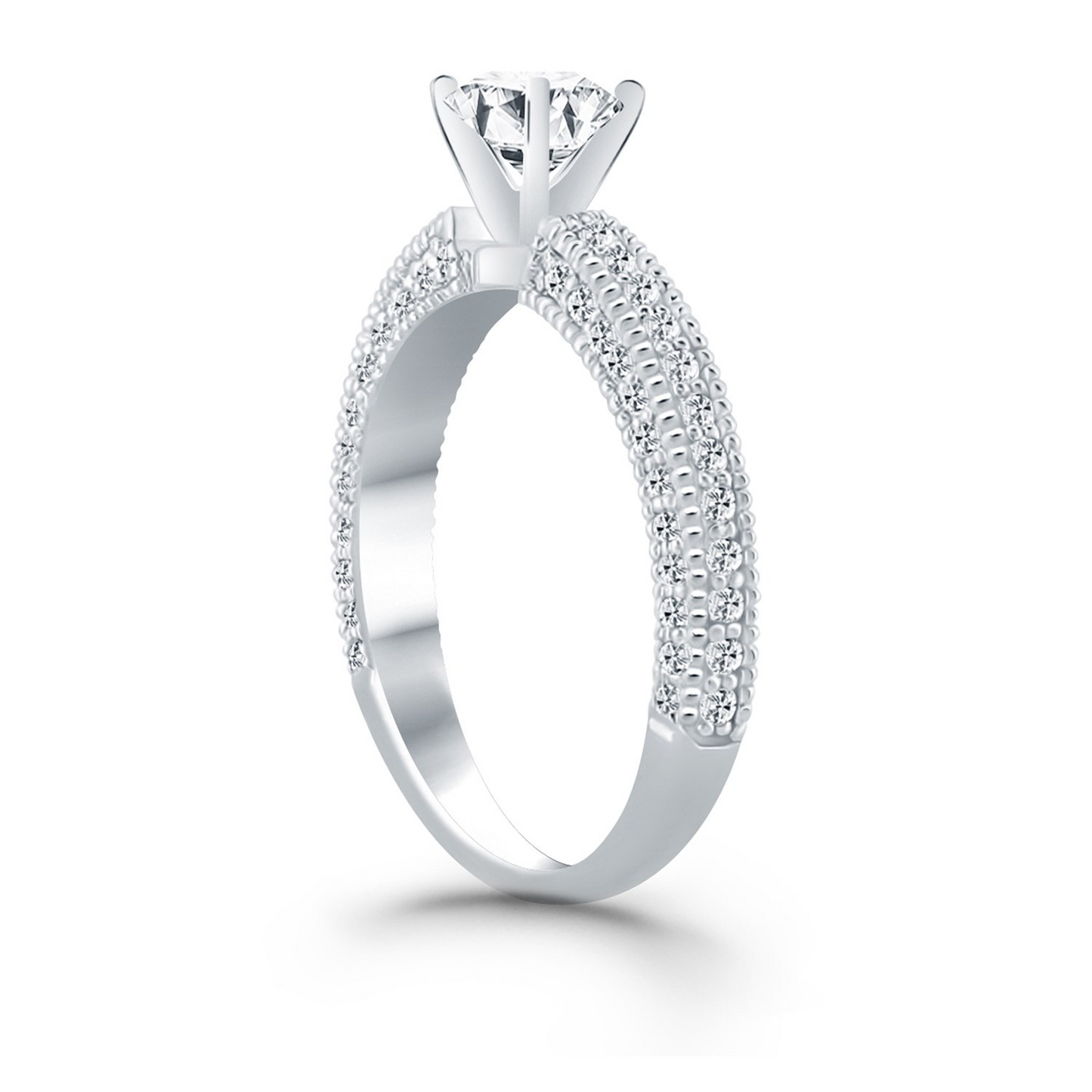 14k White Gold Diamond Micropave Milgrain Engagement Ring