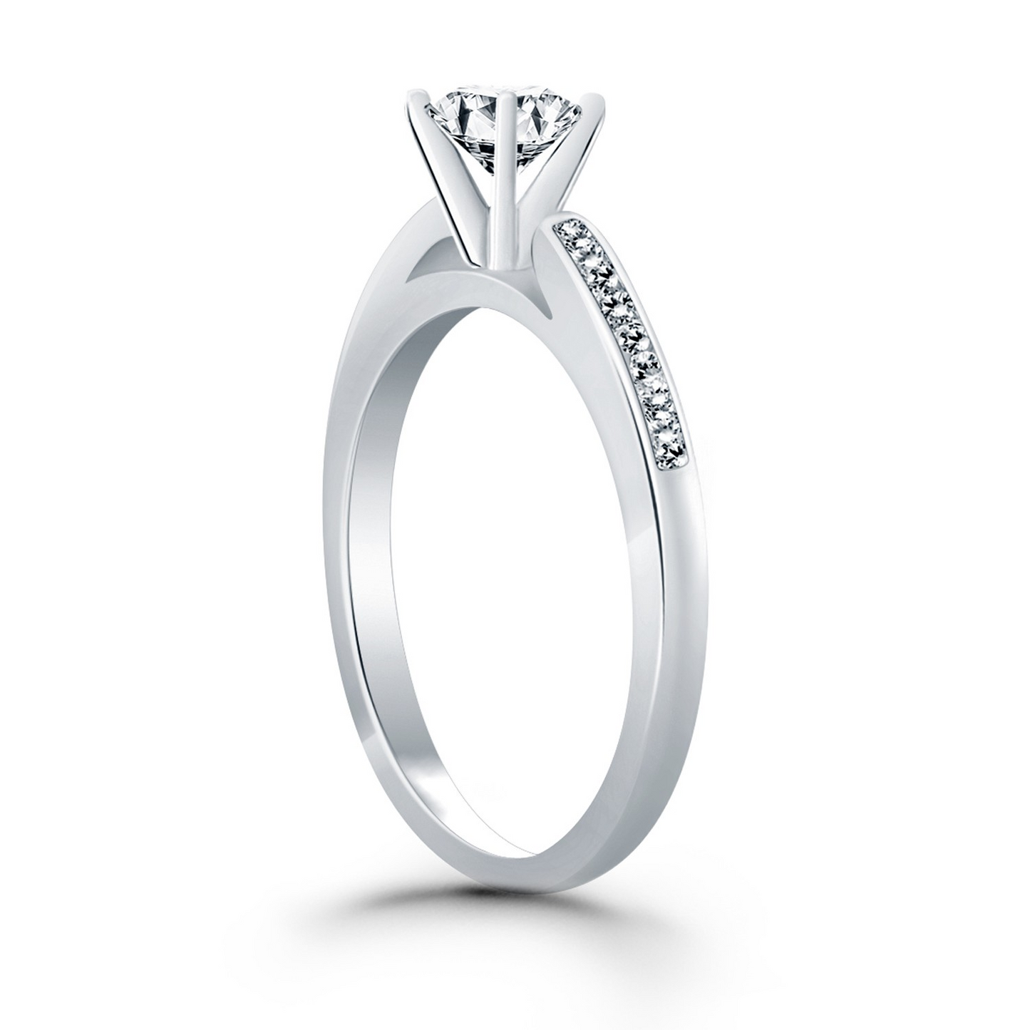 14k White Gold Diamond Channel Cathedral Engagement Ring - Elegant and Sparkling