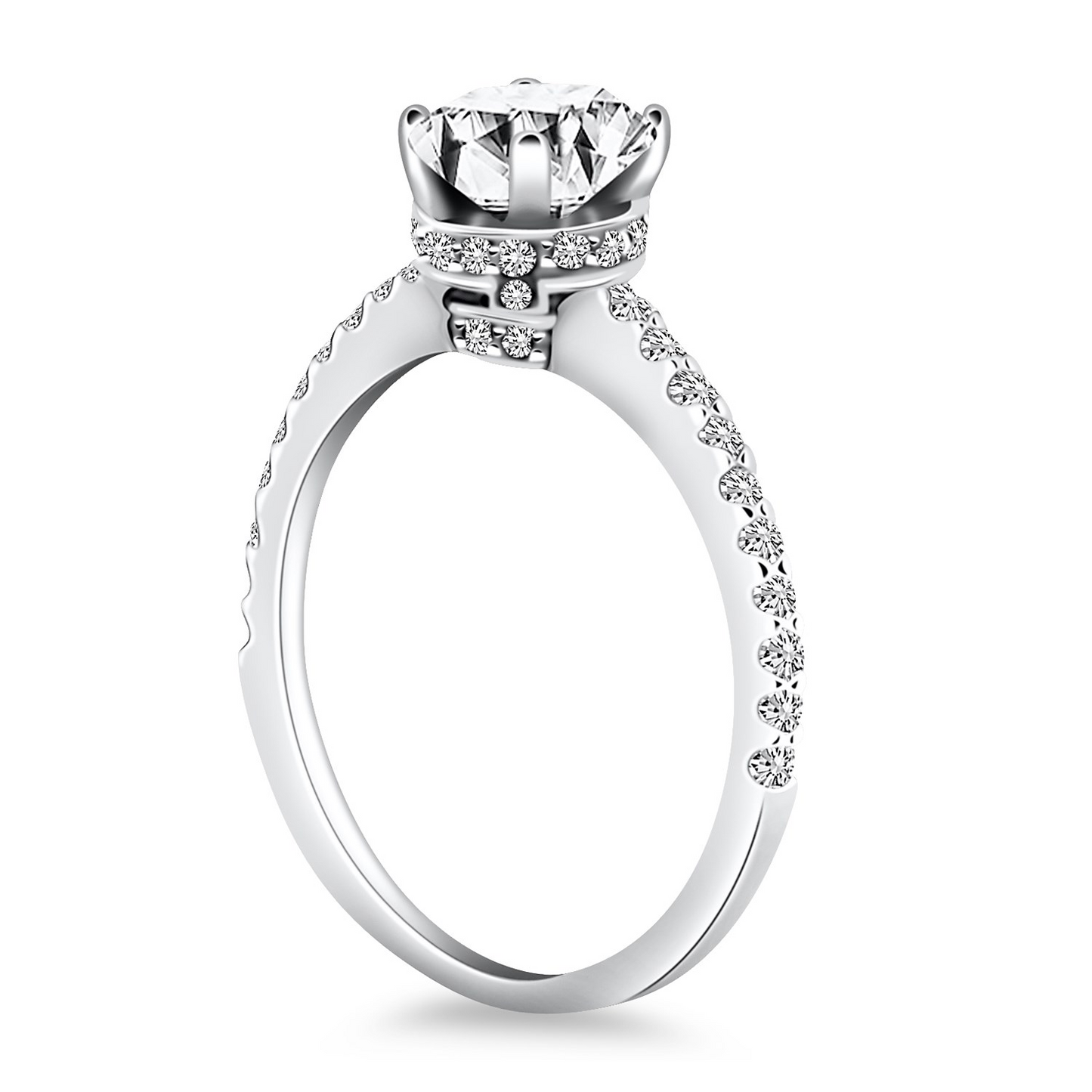 14k White Gold Diamond Collar Engagement Ring - Stunning Beauty and Elegance