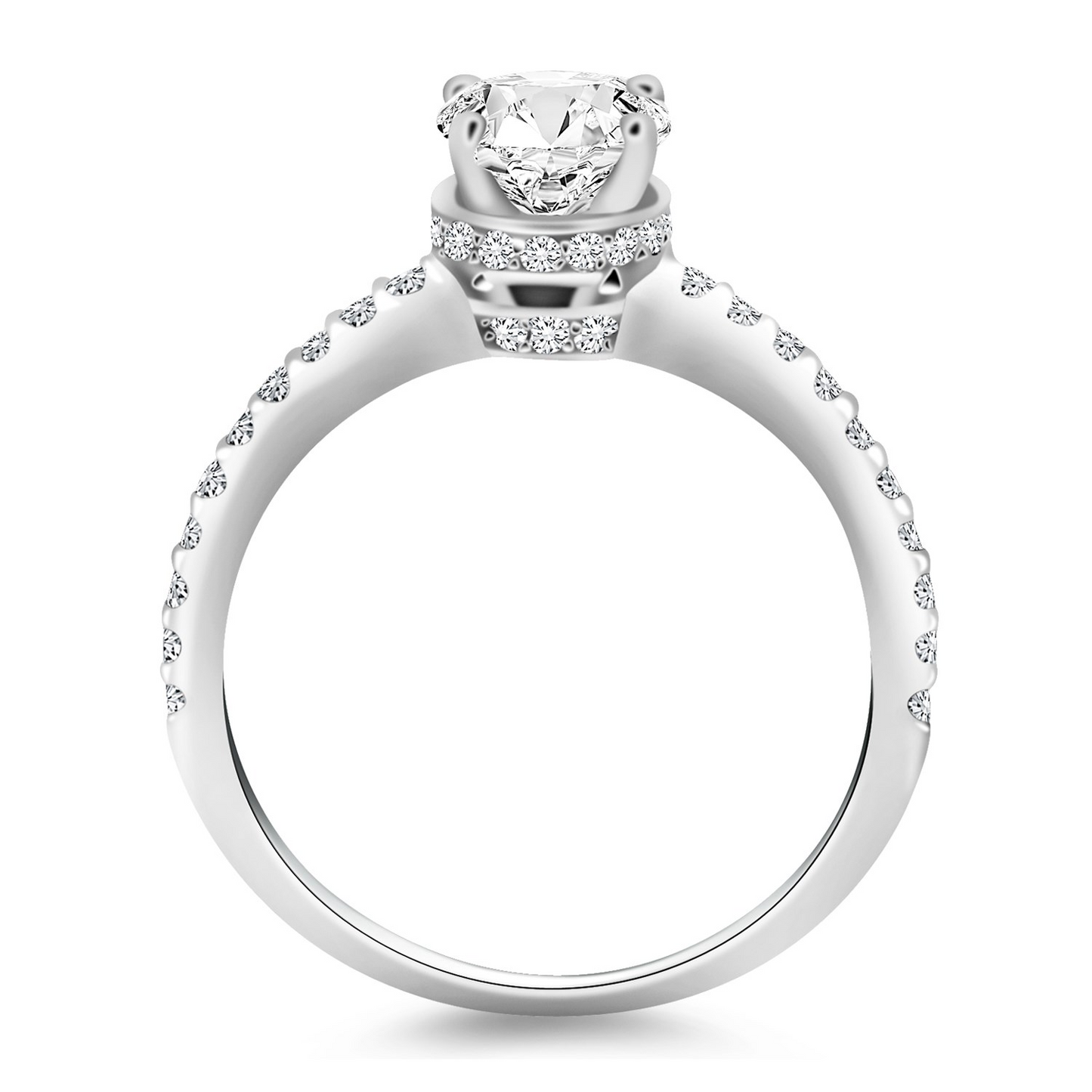 14k White Gold Diamond Collar Engagement Ring - Stunning Beauty and Elegance