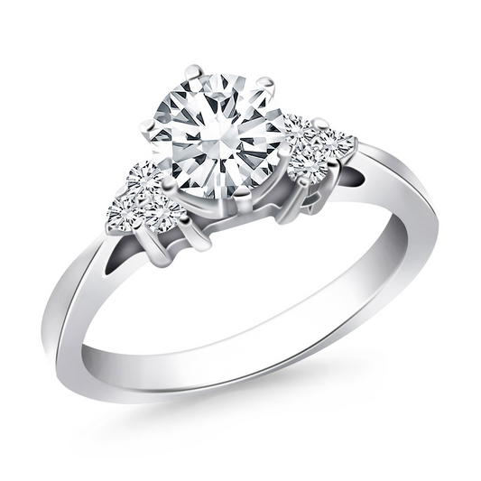 14k White Gold Cathedral Engagement Ring with Side Diamond Clusters | Elegant Diamond Ring