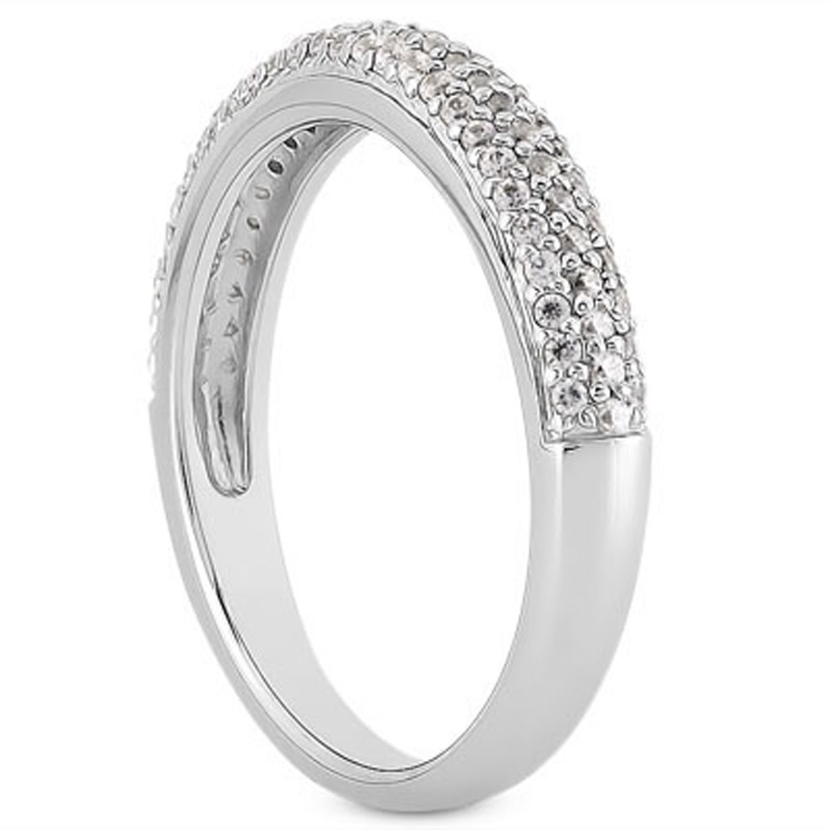 14k White Gold Triple Multi-Row Micro-Pave Diamond Wedding Ring Band - Elegant and Sparkling