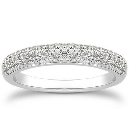 14k White Gold Triple Multi-Row Micro-Pave Diamond Wedding Ring Band - Elegant and Sparkling