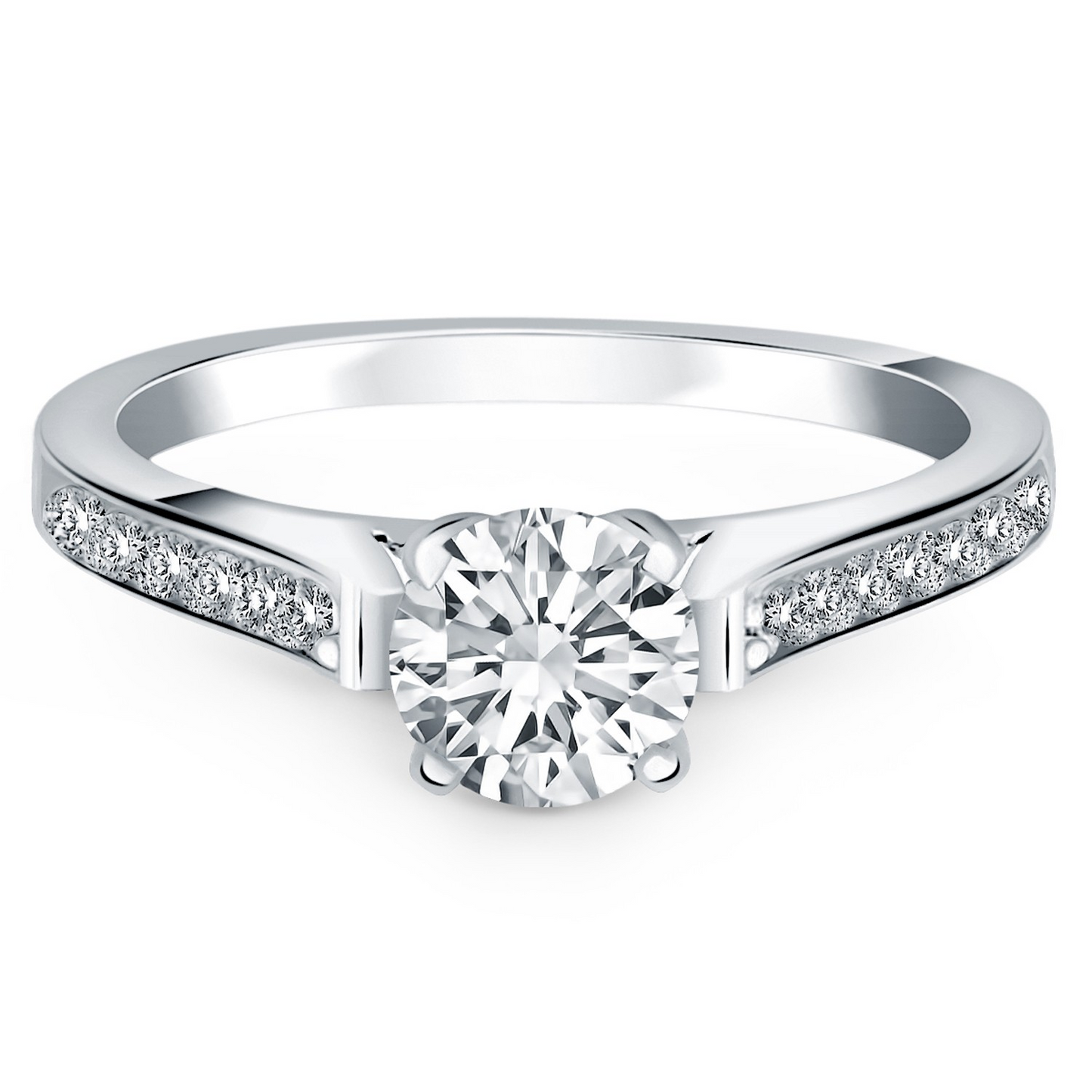 14k White Gold Pave Diamond Cathedral Engagement Ring - Elegant and Timeless