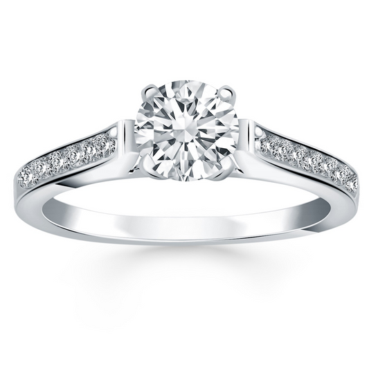 14k White Gold Pave Diamond Cathedral Engagement Ring - Elegant and Timeless