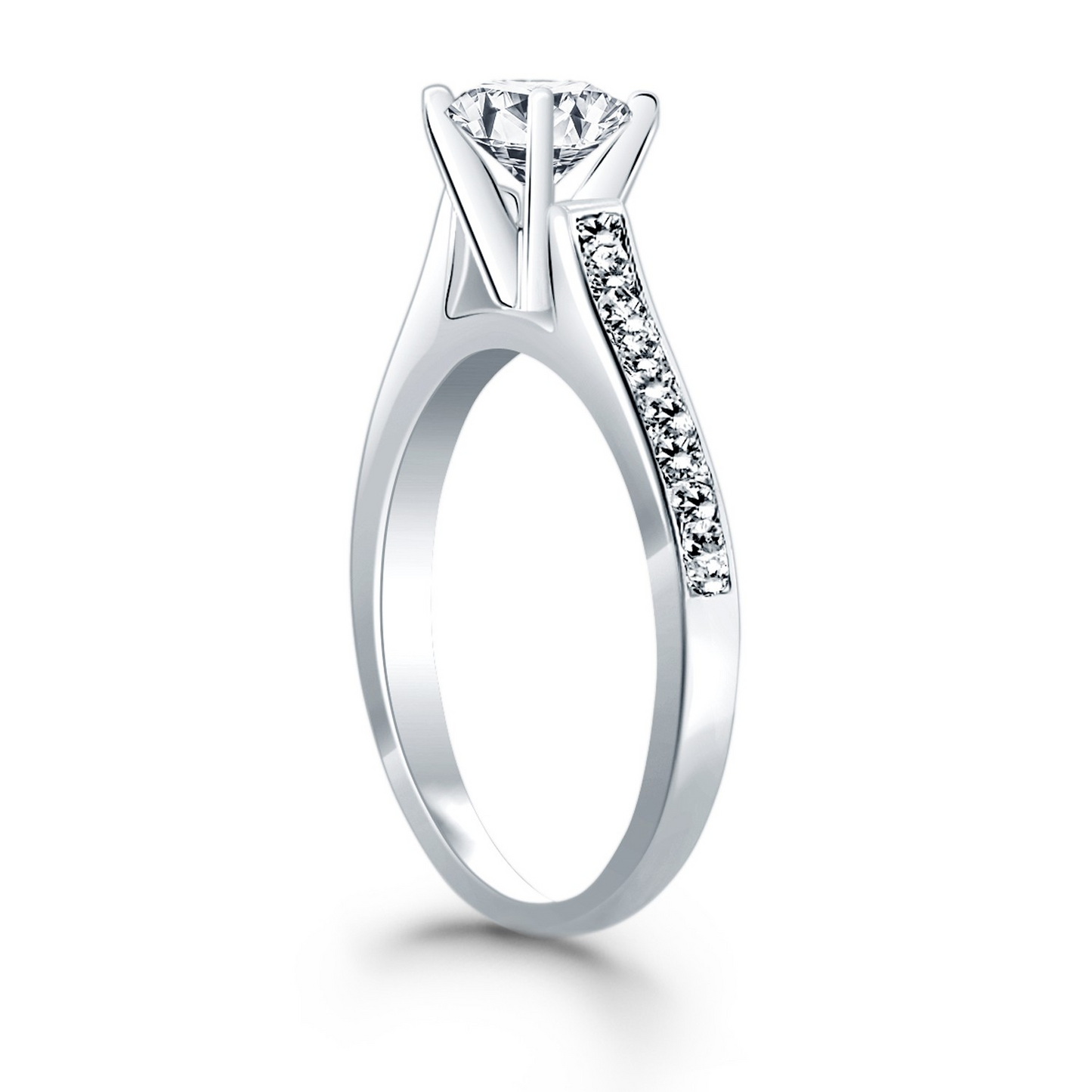 14k White Gold Pave Diamond Cathedral Engagement Ring - Elegant and Timeless