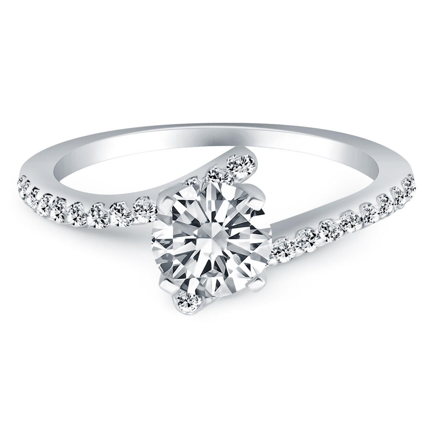 14k White Gold Open Shank Bypass Diamond Engagement Ring | Engagement Rings