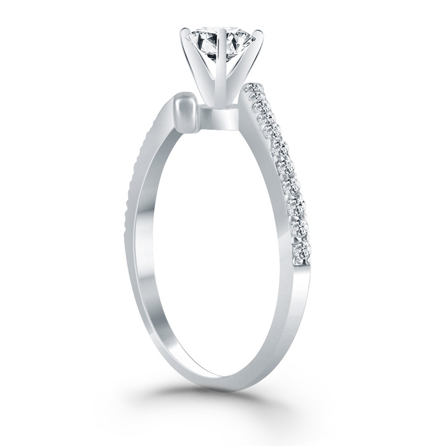 14k White Gold Open Shank Bypass Diamond Engagement Ring | Engagement Rings