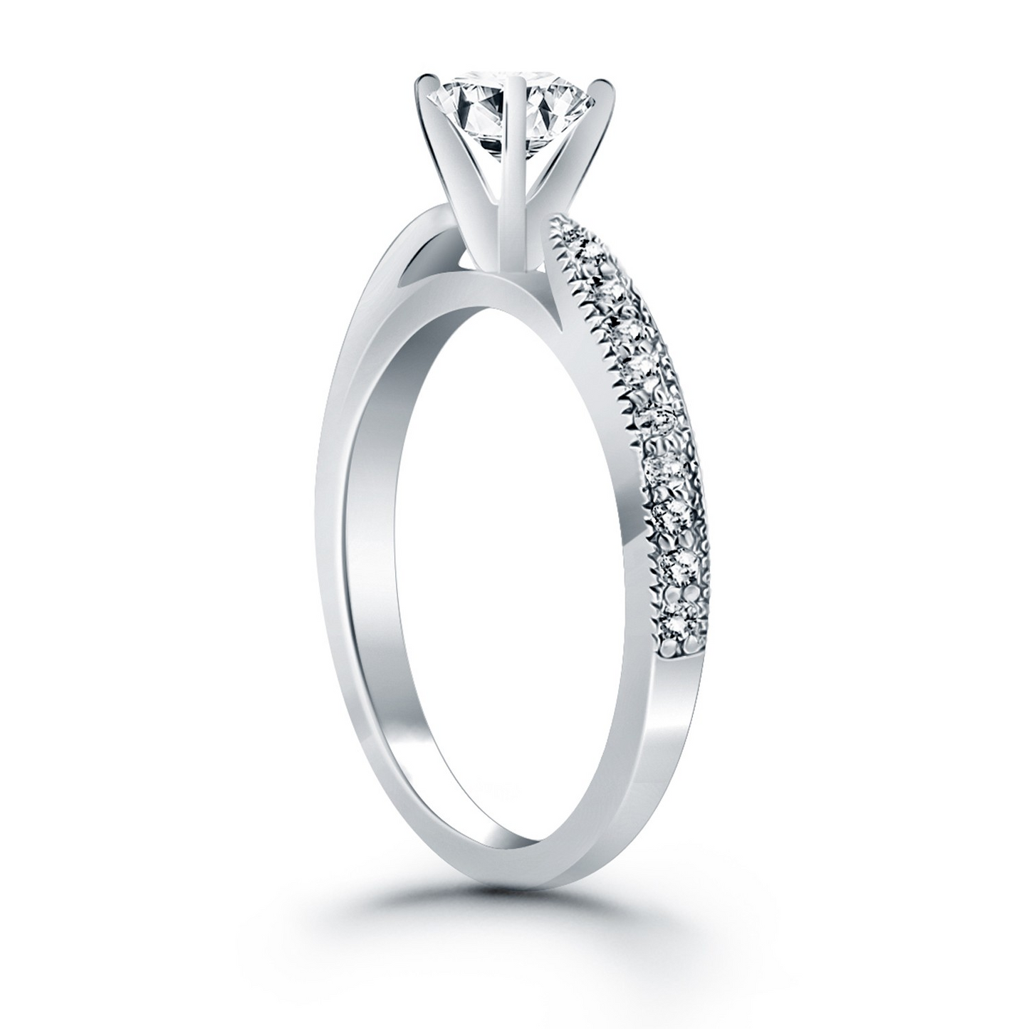 14k White Gold Diamond Pave Cathedral Engagement Ring - Sparkling Elegance