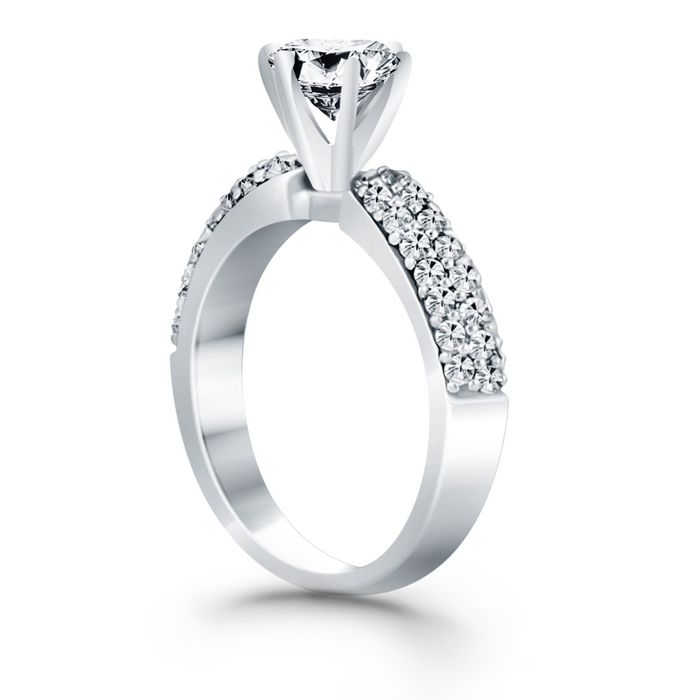 14k White Gold Triple Row Pave Diamond Engagement Ring | Stunning Elegance