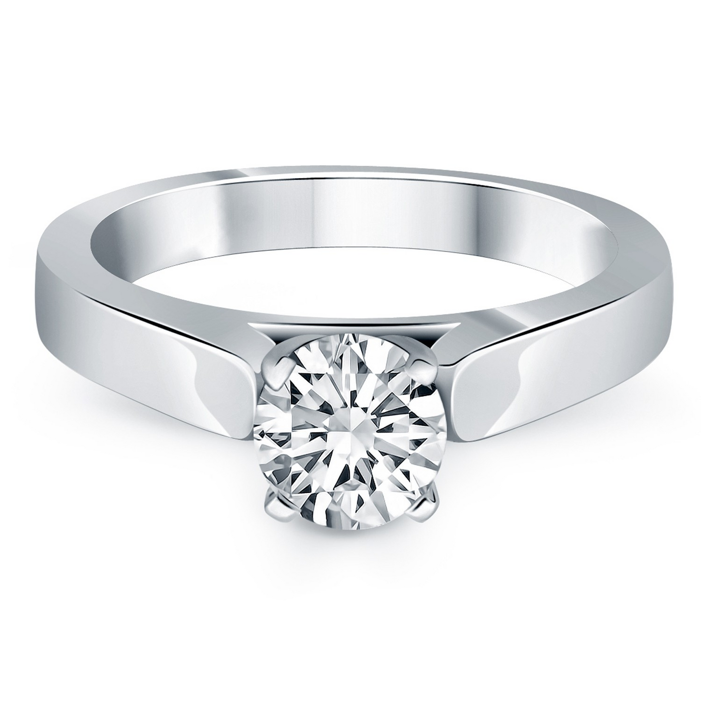 14k White Gold Wide Cathedral Solitaire Engagement Ring - Elegant and Timeless