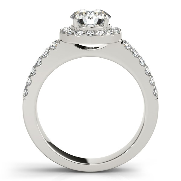 14k White Gold Halo Diamond Engagement Ring With Double Row Band