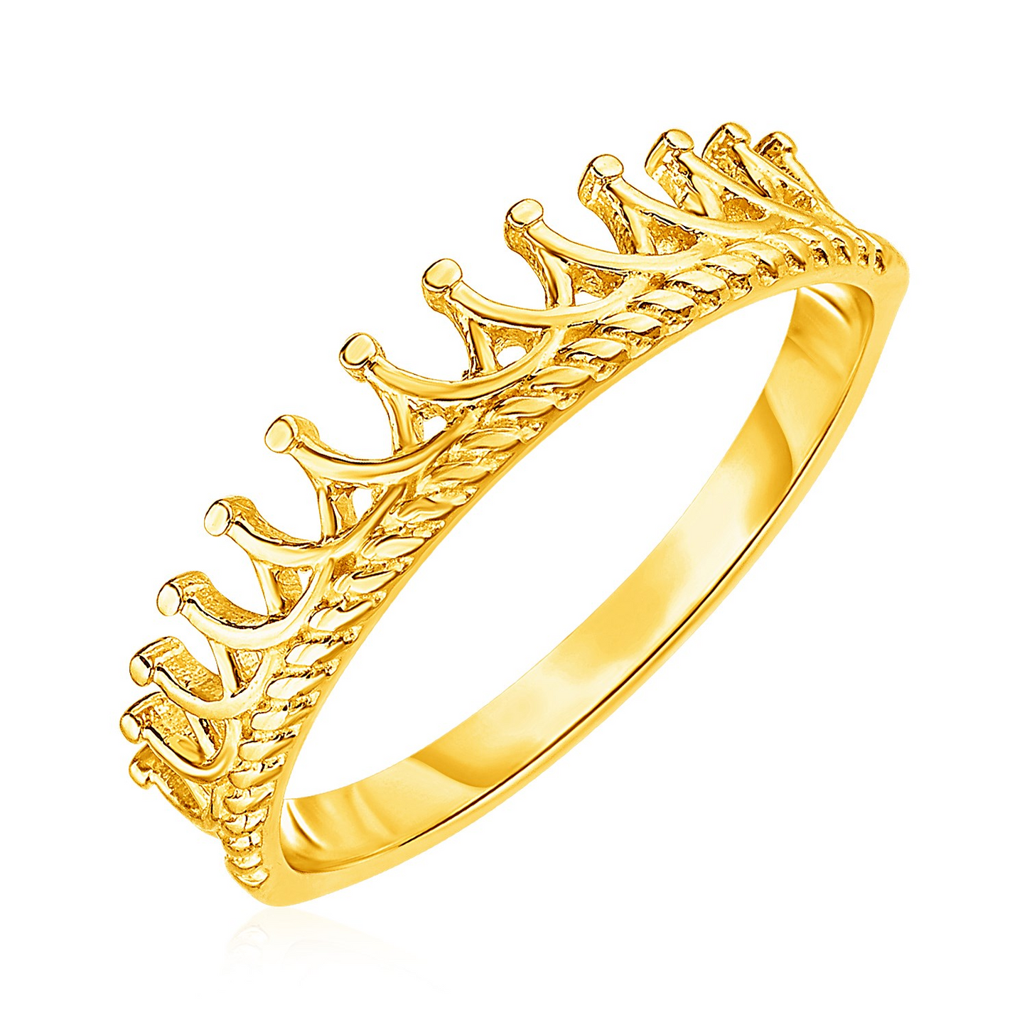 14k Yellow Gold Crown Motif Ring - Royal Luxury and Elegance