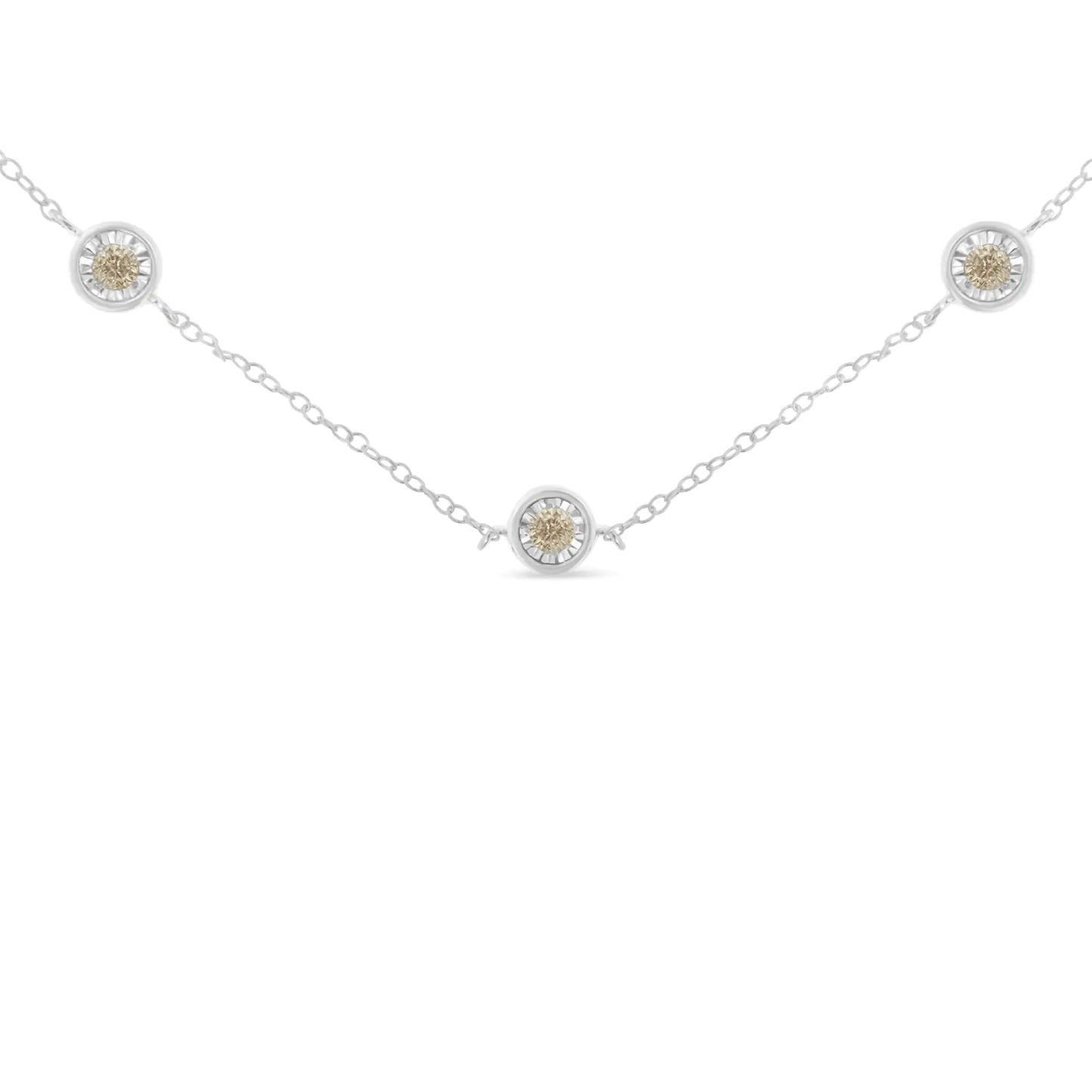 Collier station de diamants en argent sterling (1/2 carat au total, couleur IJ, clarté I1-I2)