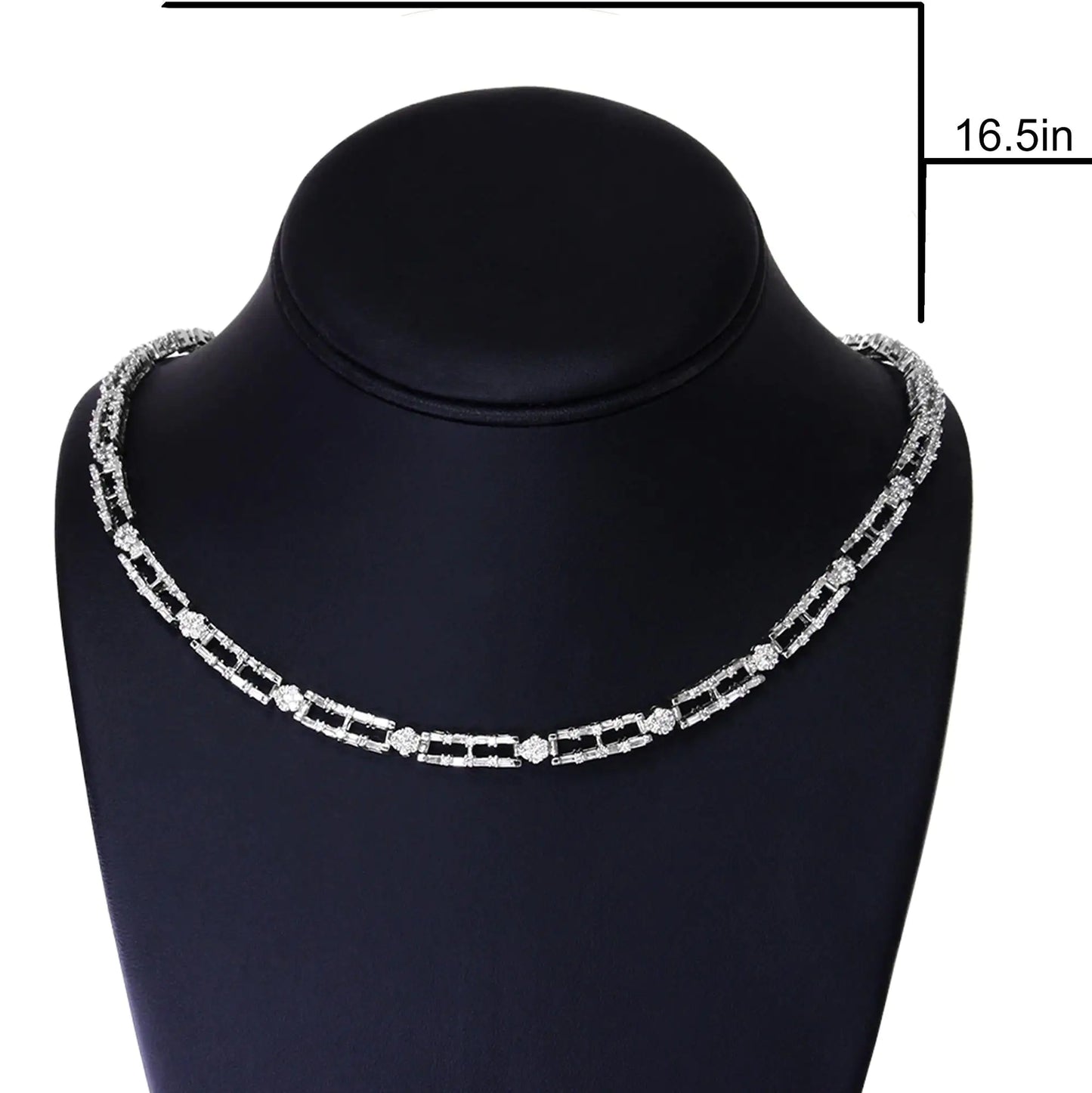 Collier ras du cou certifié AGS en or blanc 14 carats avec barre alternée de diamants de 8 1/2 carats et maillons floraux de 45,7 cm (couleur GH, clarté SI2-I1)