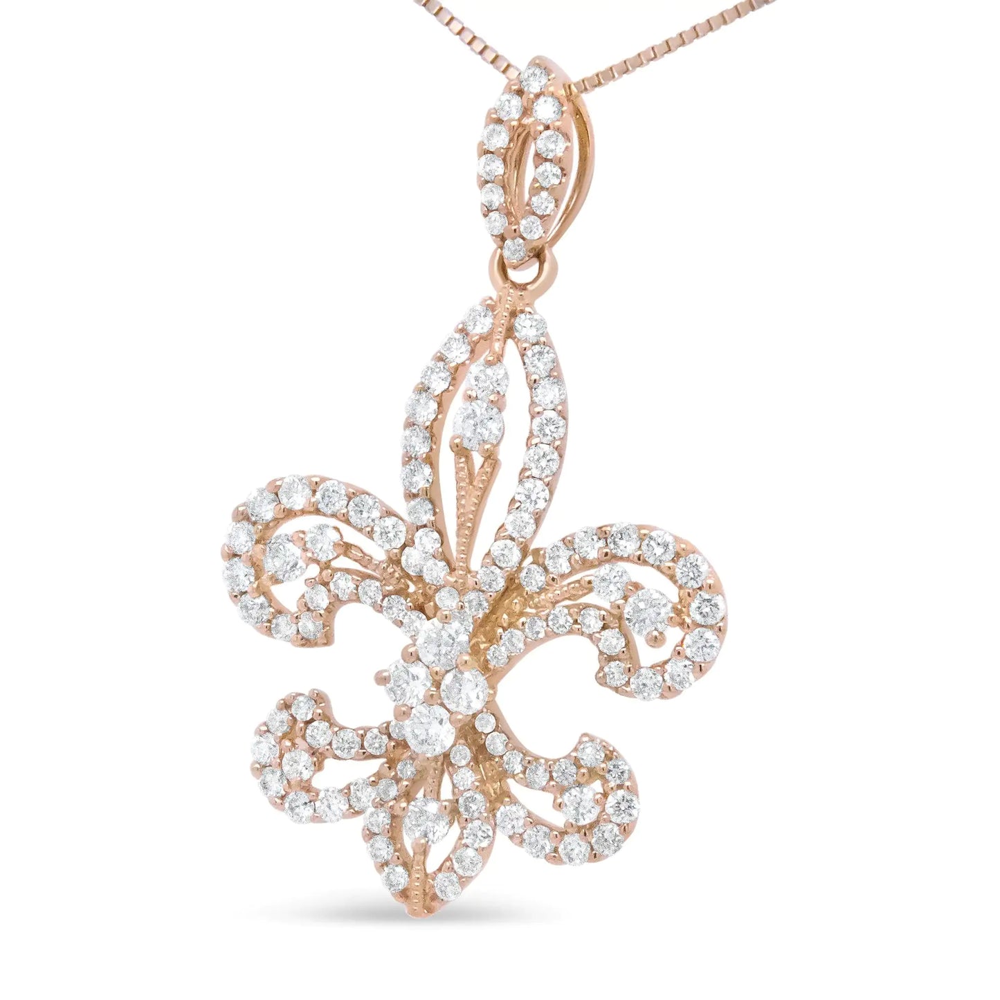 14K Yellow Gold 1.00 Cttw Round Diamond Fleur De Lis 18" Pendant Necklace (H-I Color, SI2-I1 Clarity)