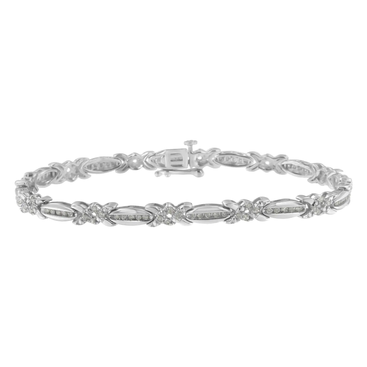 Bracelet de tennis X-Link en argent sterling et diamant (1 carat au total, couleur IJ, clarté I3)