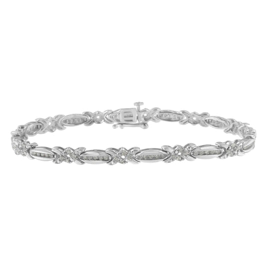 Bracelet de tennis X-Link en argent sterling et diamant (1 carat au total, couleur IJ, clarté I3)