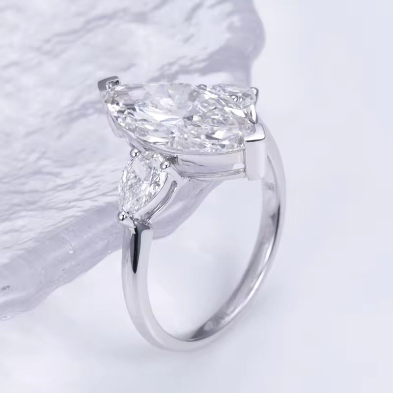 MS-1405 18K White Gold Customized 2.36Ct F VS1 CVD Marquise Cut Lab Diamond Solitary Ring