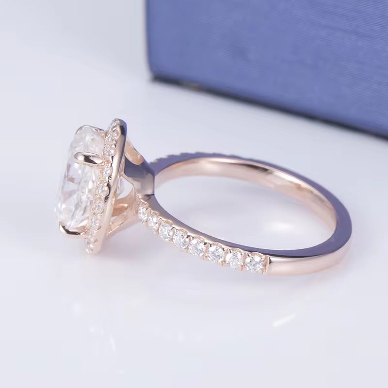 MS-600 Vermeil Gold Fashion Jewelry 925 Silver Oval Cut DEF Moissanite Women Halo Ring