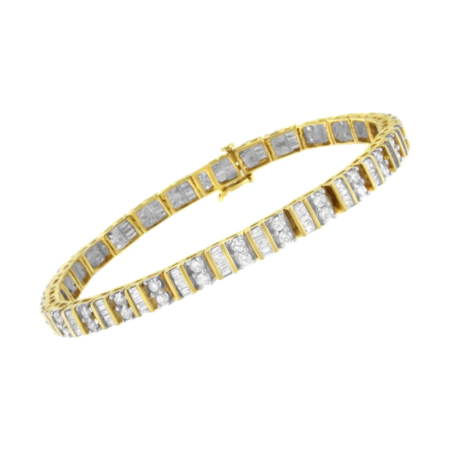 Bracelet tennis en or jaune 14 carats 4,0 carats avec chaîne en diamant taille brillant rond et serti de griffes (couleur HI, pureté SI2-I1) - 7"