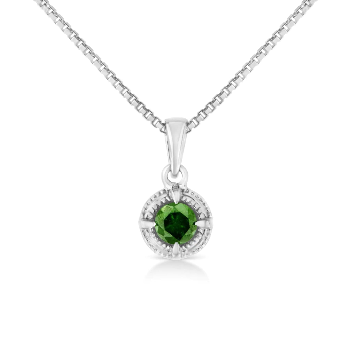 .925 Sterling Silver Treated Color Diamond Solitaire 18" Milgrain Pendant Necklace