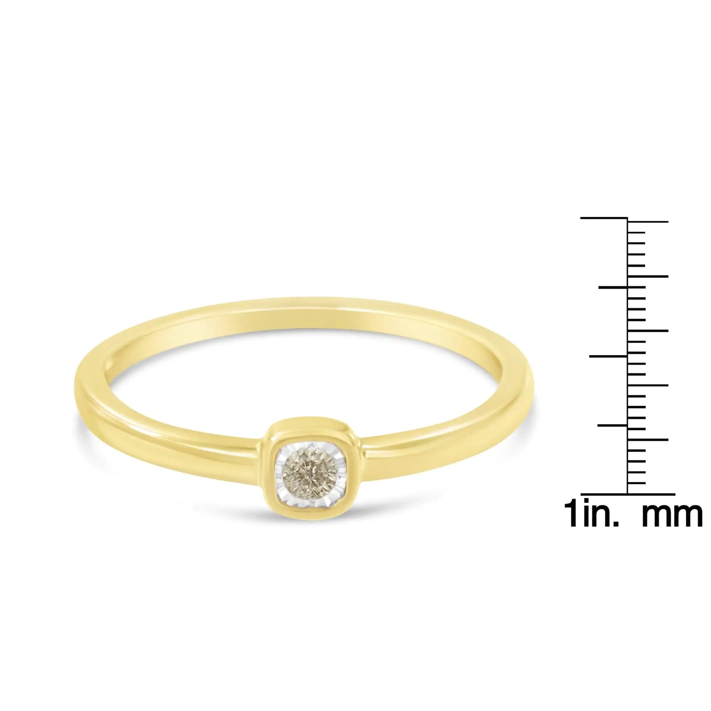 Bague de promesse tendance en argent sterling 925 plaqué or jaune 14 carats avec diamant carré en forme de coussin 1/20 carat (couleur JK, clarté I1-I2)