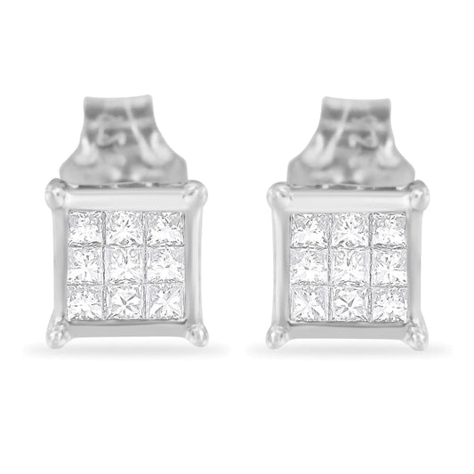 Boucles d'oreilles à tige carrées en argent sterling avec diamants taille princesse (0,3 carat au total, couleur HI, clarté I1-I2)