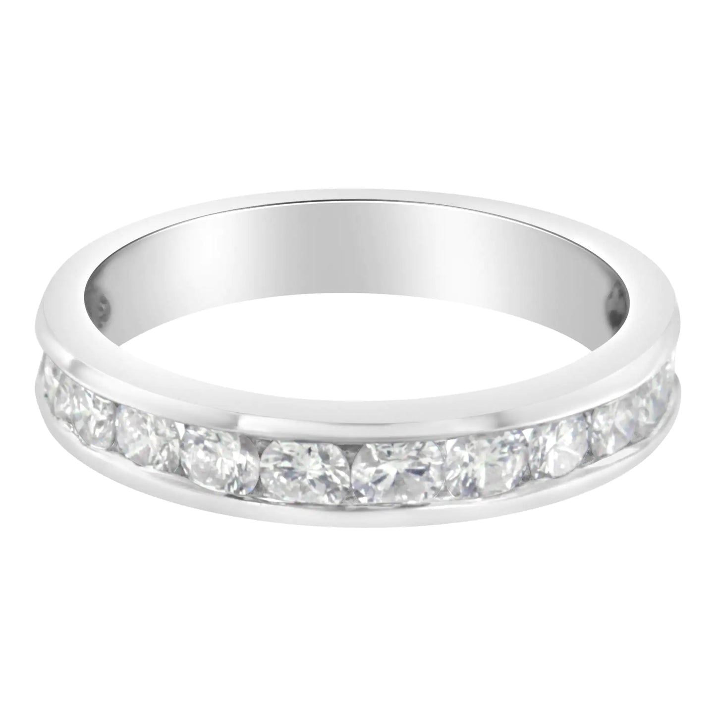 Bague de mariage demi-éternité en or blanc 18 carats certifiée IGI avec diamant de 1,0 carat (couleur EF, clarté I1-I2)