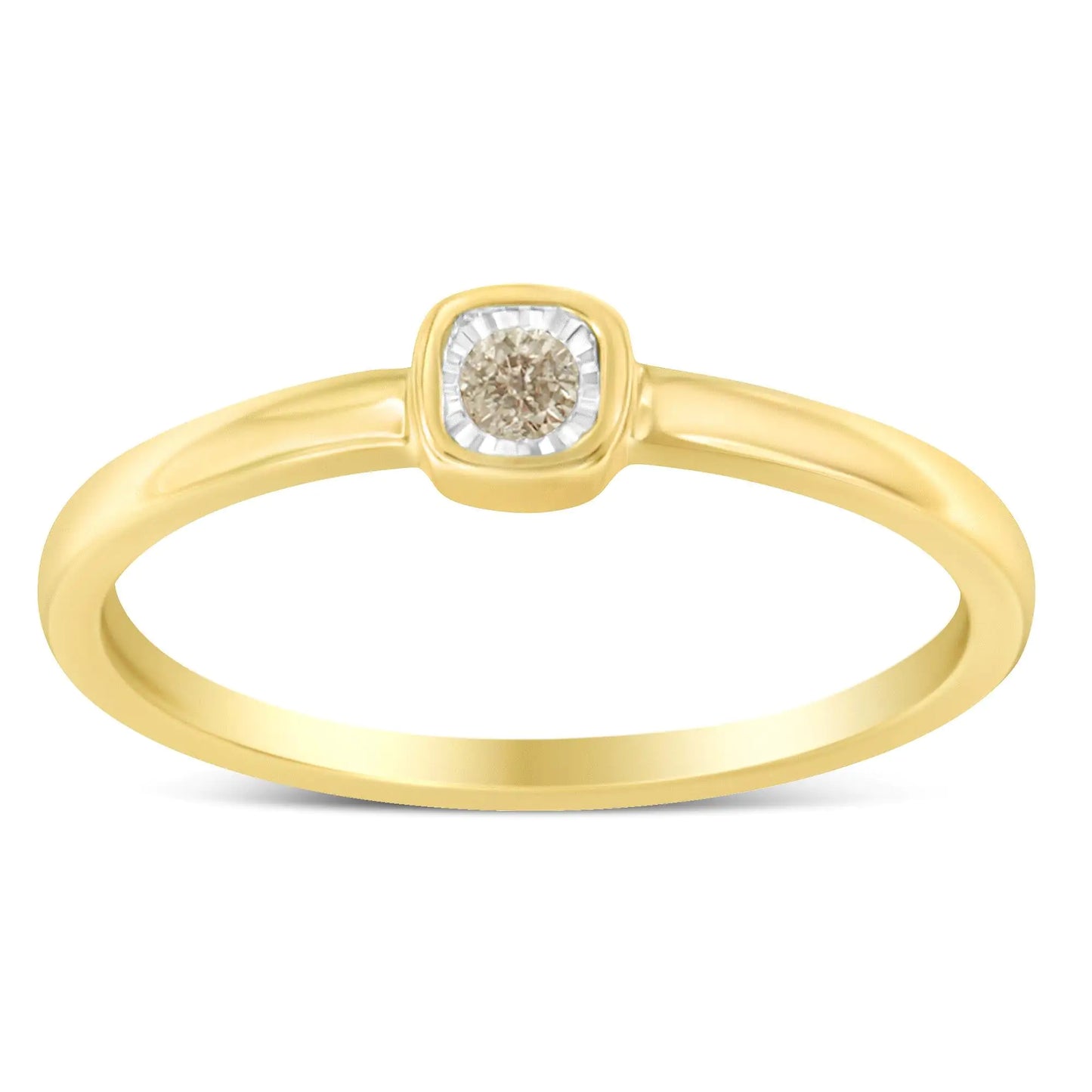 Bague de promesse tendance en argent sterling 925 plaqué or jaune 14 carats avec diamant carré en forme de coussin 1/20 carat (couleur JK, clarté I1-I2)