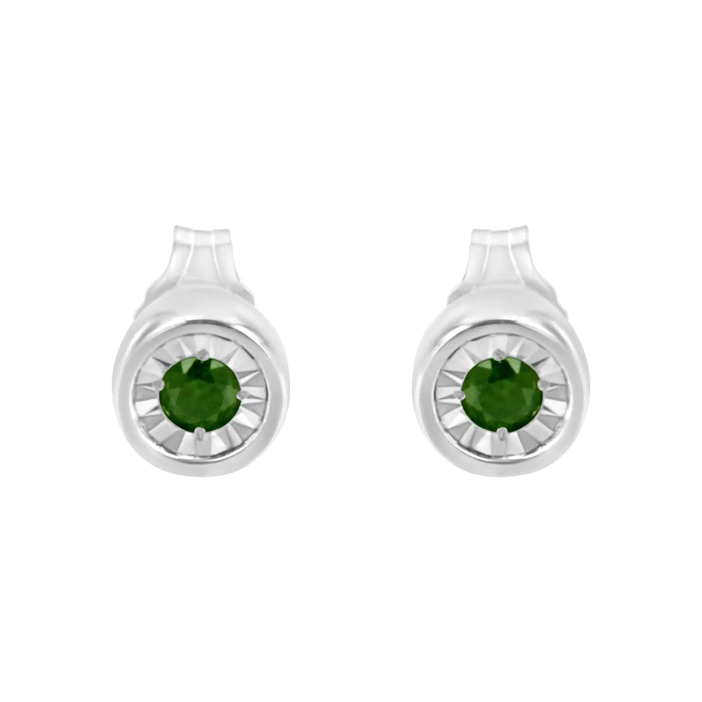 .925 Sterling Silver 1/5 Cttw Round Brilliant-Cut Green Diamond Miracle-Set Stud Earrings (Fancy Color-Enhanced, I1-I2 Clarity)