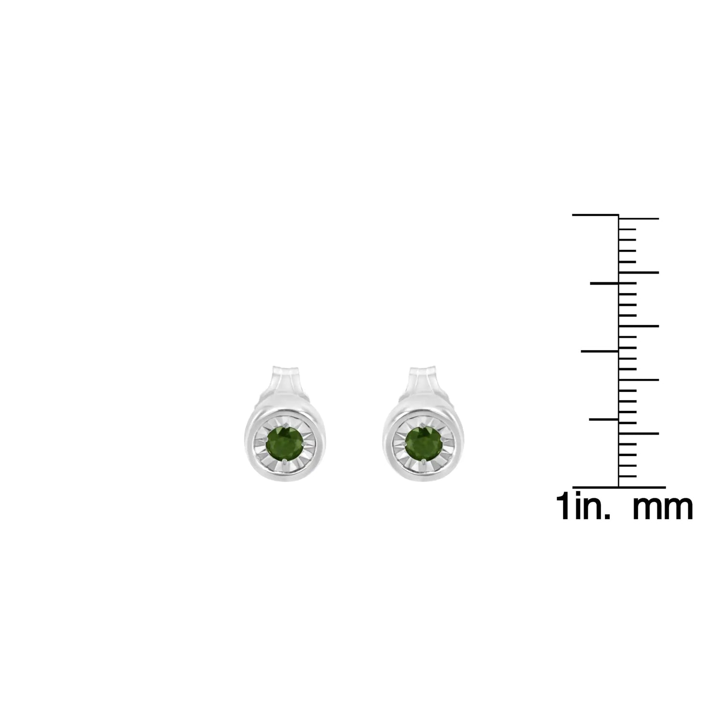 .925 Sterling Silver 1/5 Cttw Round Brilliant-Cut Green Diamond Miracle-Set Stud Earrings (Fancy Color-Enhanced, I1-I2 Clarity)